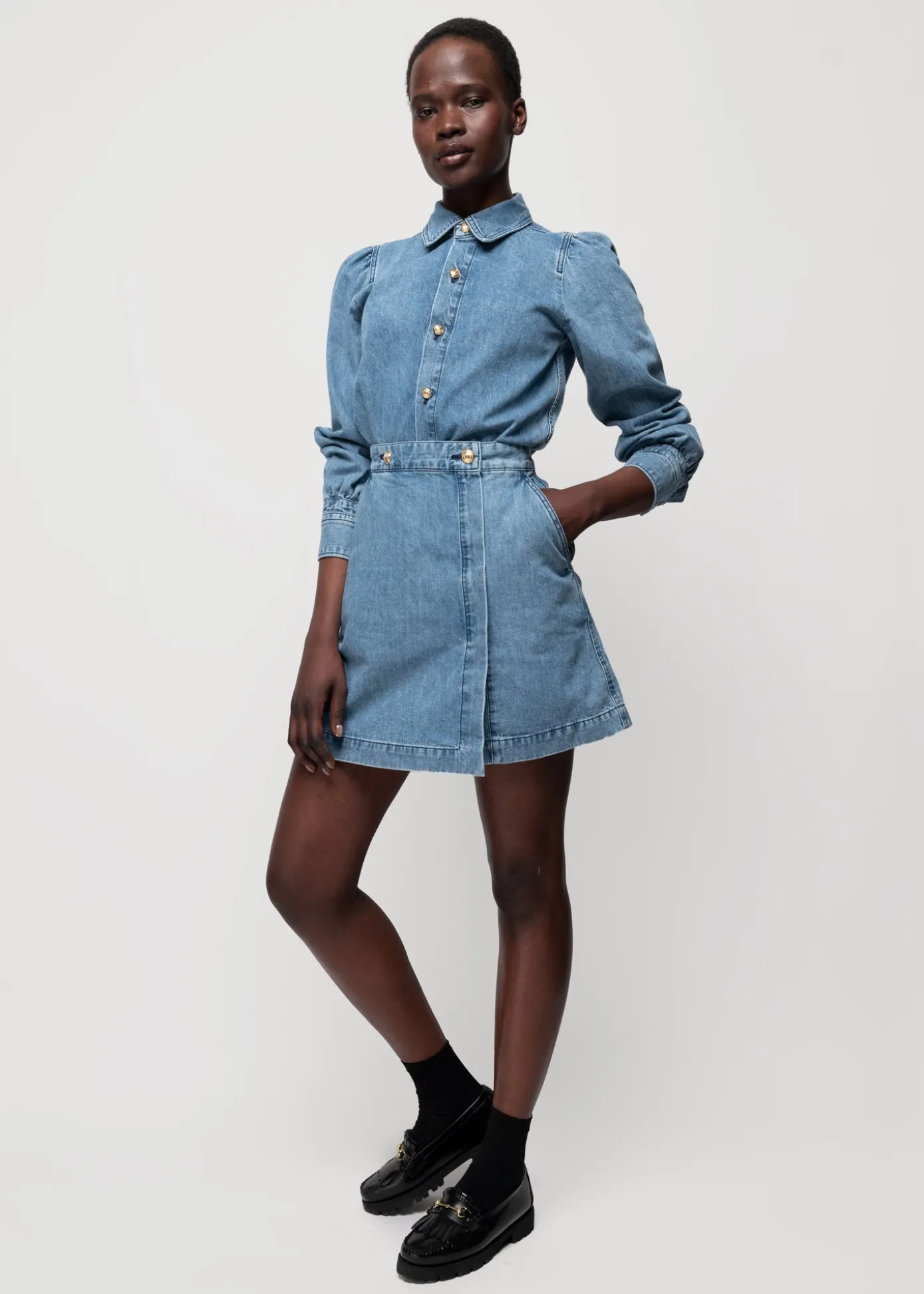 Cheap Denim Mini Wikkelrok Vrouw Two-Pieces